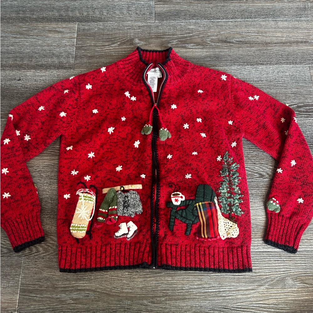 Coldwater Creek Red Christmas Sweater with Festive Design